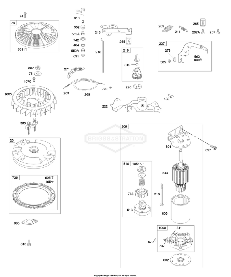 Controls, Electric Starter, Flywheel, Governor Spring