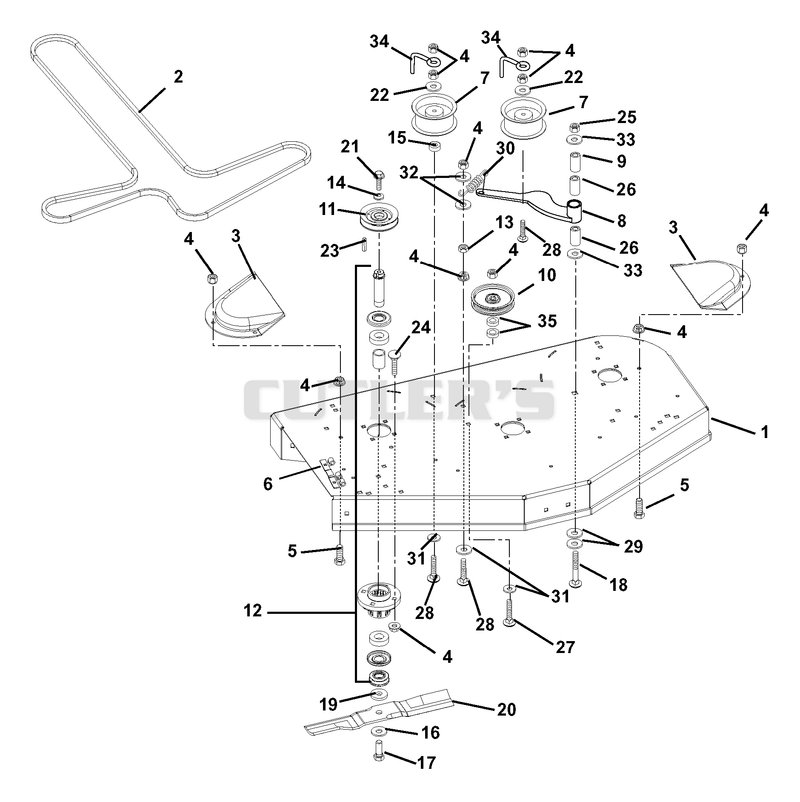 Mower Deck, Belt, Idlers And Blades