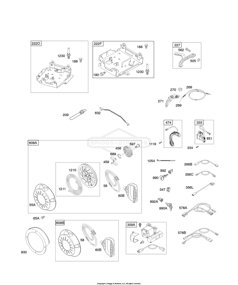 Controls, Electric Starter, Governor Spring, Ignition, Rewind Starter