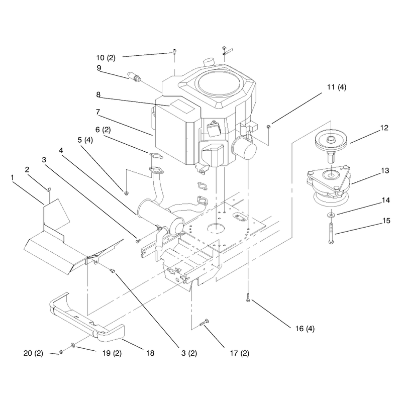 Twin Cylinder Engine Muffler and PTO