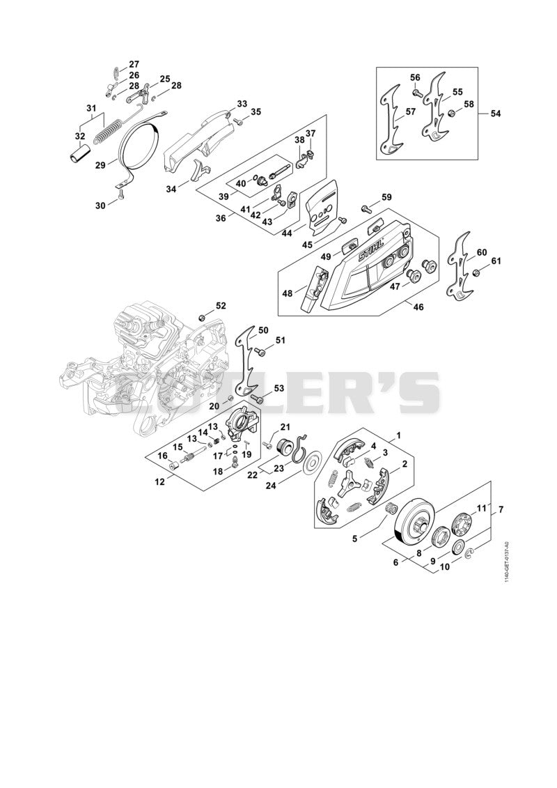 Clutch, Oil pump, Chain brake