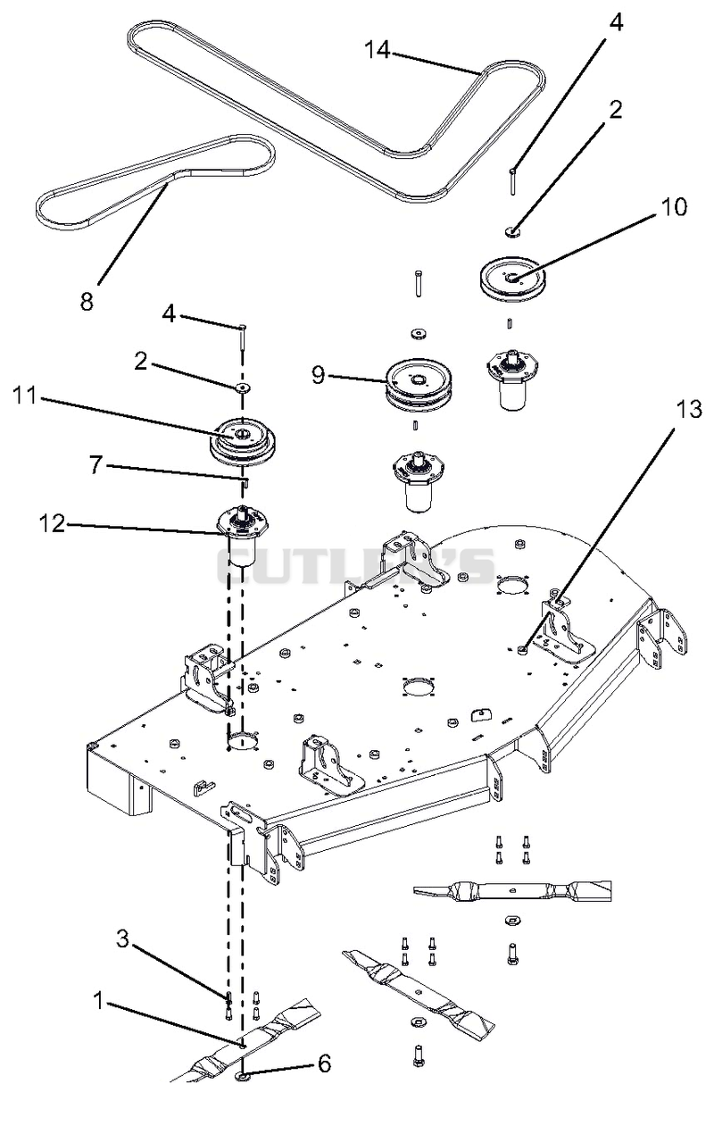 Deck, Belts, Blades And Spindles - 60" Deck