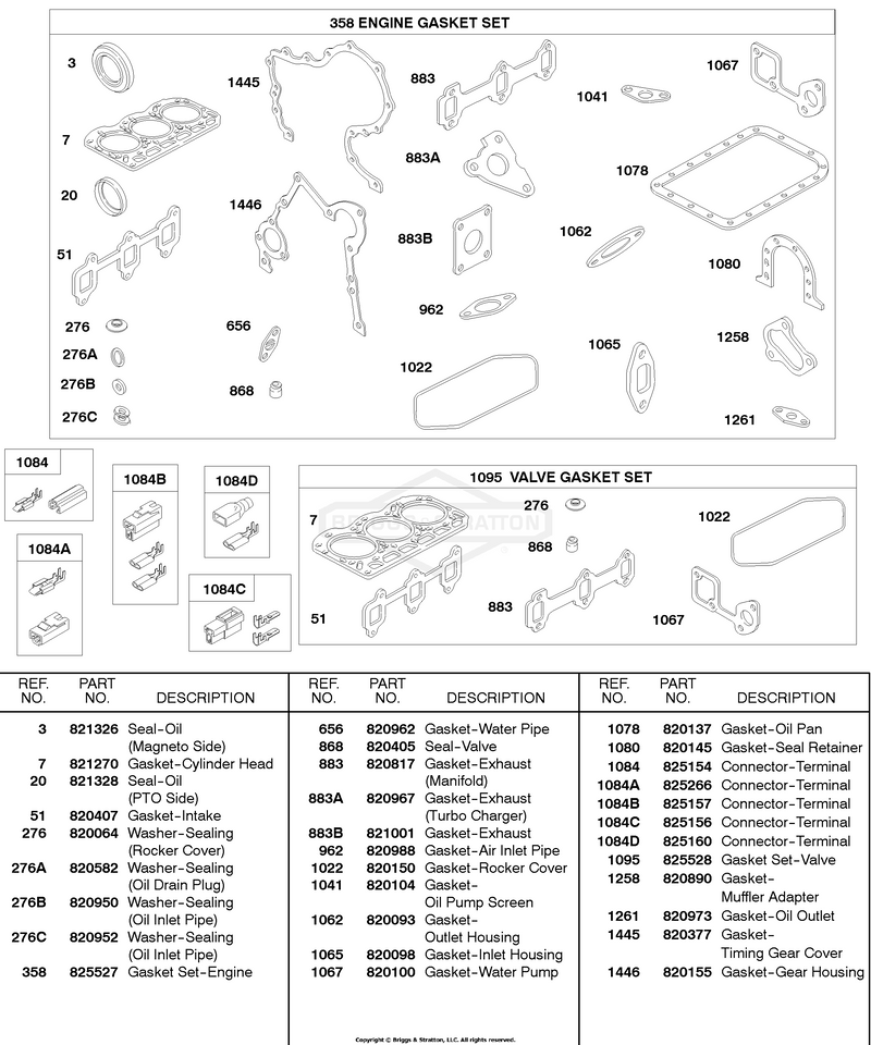 Engine Gasket Set, Valve Gasket Set, Connectors