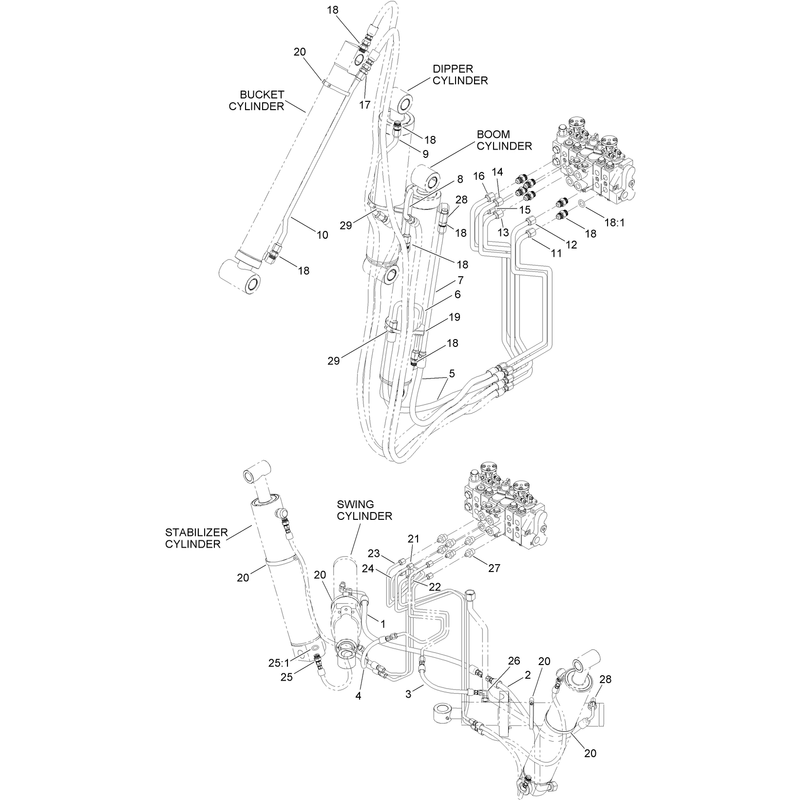 Hydraulic Valve and Cylinder Plumbing Assembly