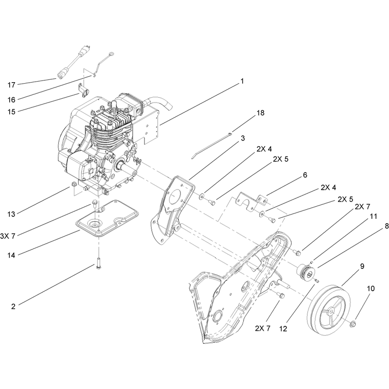 Engine, Frame and Wheel Assembly