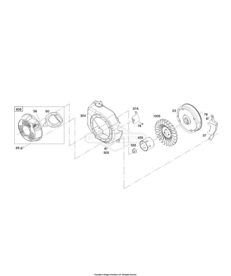 Blower Housing, Flywheel, Rewind Starter