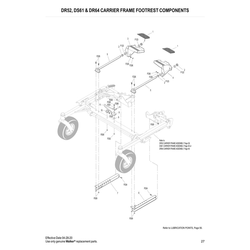 DR52, DS61 & DR64 CARRIER FRAME FOOTREST COMPONENTS