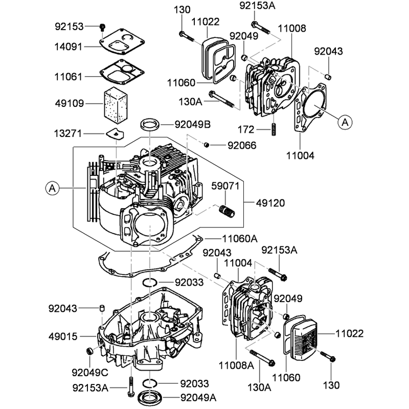 Cylinder and Crankcase Assembly  Kawasaki FH580V-FS28