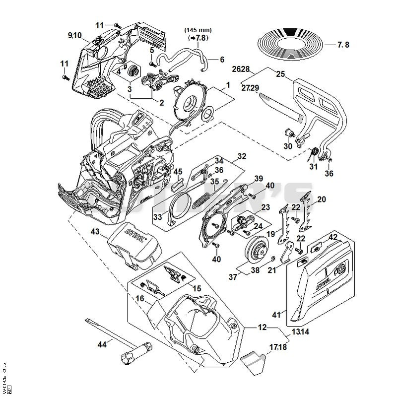 Shroud, Fan housing, Oil pump, Hand guard, Chain brake