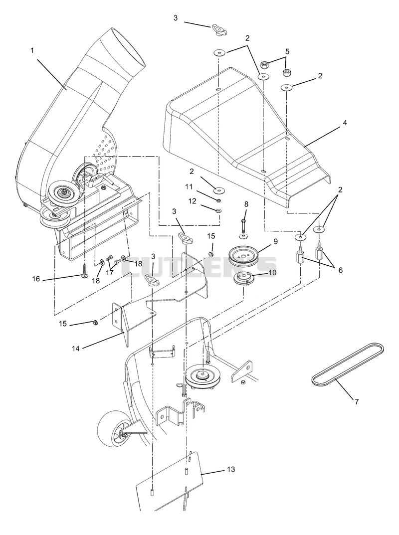 Blower Assembly To Mower Deck (50-Inch Mower Decks)