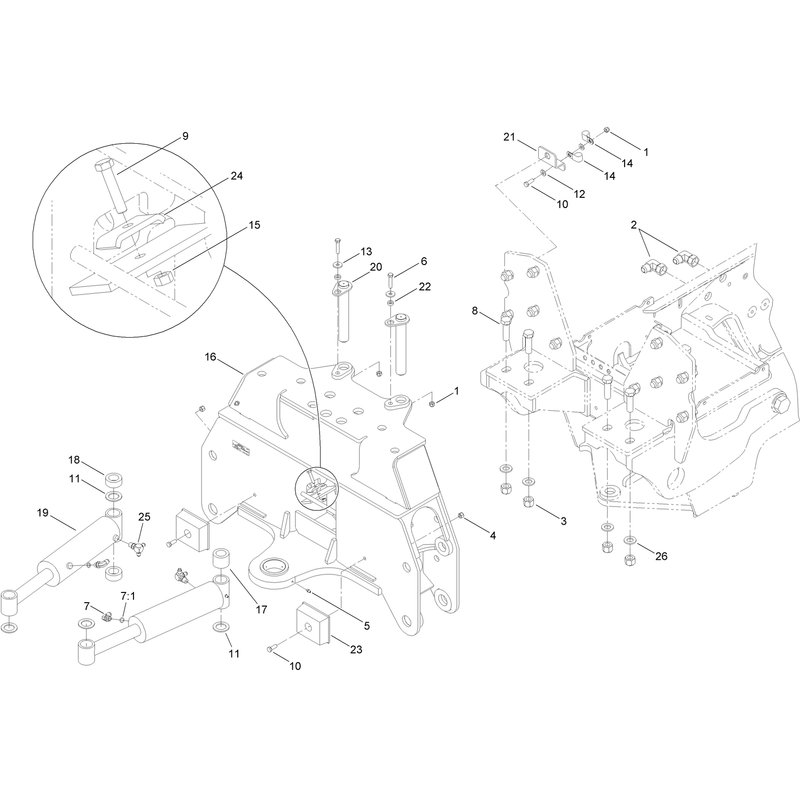 Backhoe Frame and Cylinder Mounting Assembly