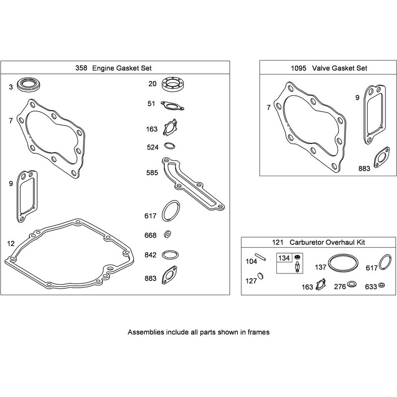 Engine and Valve Gaskets and Carburetor Overhaul Kit Briggs and Stratton 122T07-2058-B1