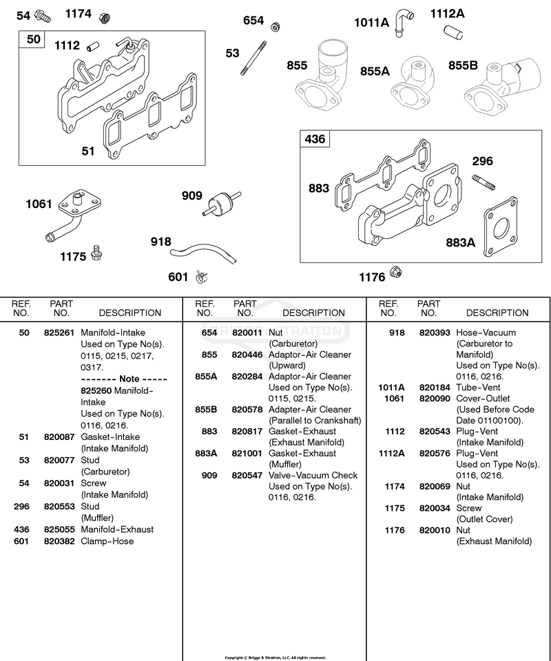 Intake Manifold, Exhaust Manifold, A/C Adapters