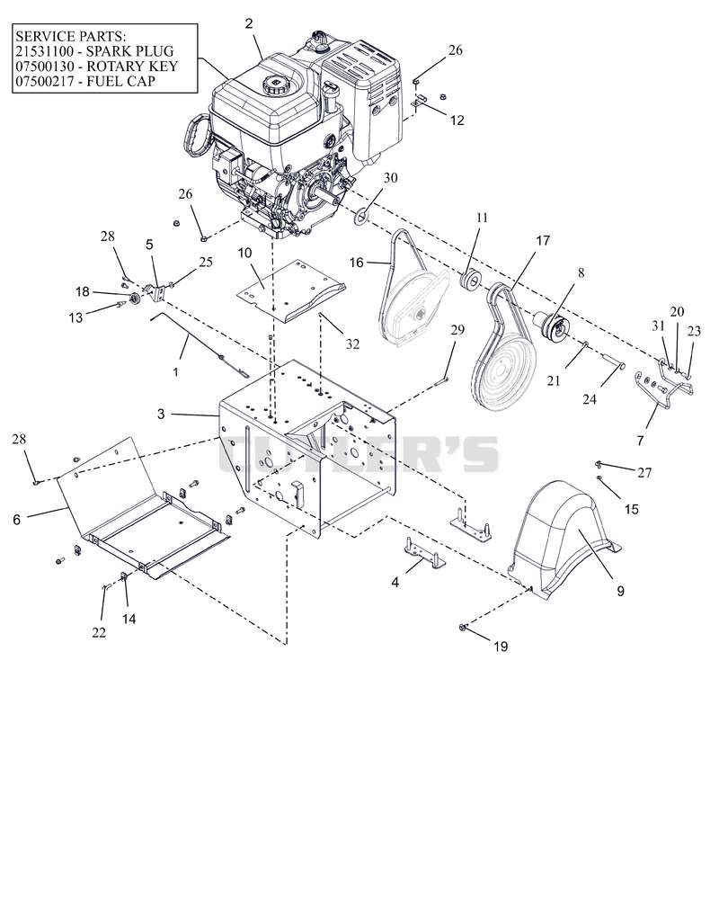 Engine (120V), Frame And Belt Drive