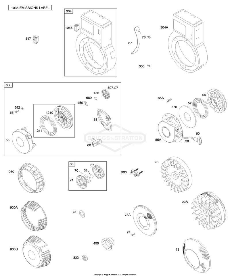 Blower Housing/Shrouds, Flywheel, Rewind Starter