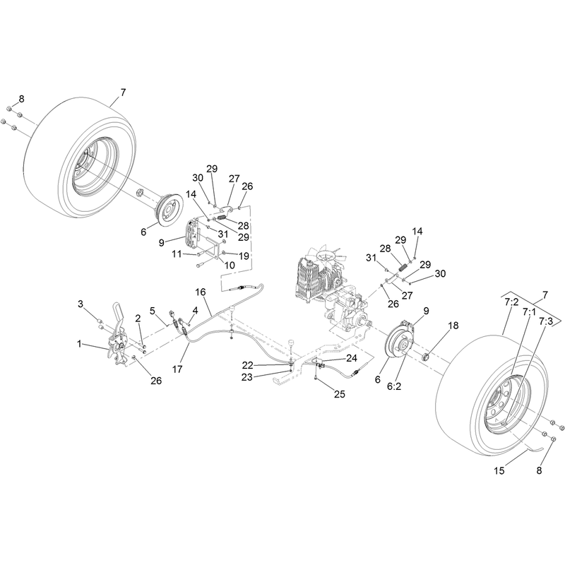 Rear Wheel and Park Brake Assembly