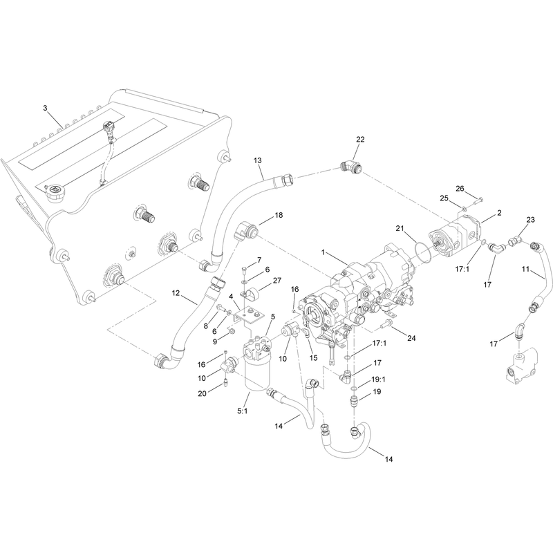 Hydraulic Tank and Tandem Pump Assembly