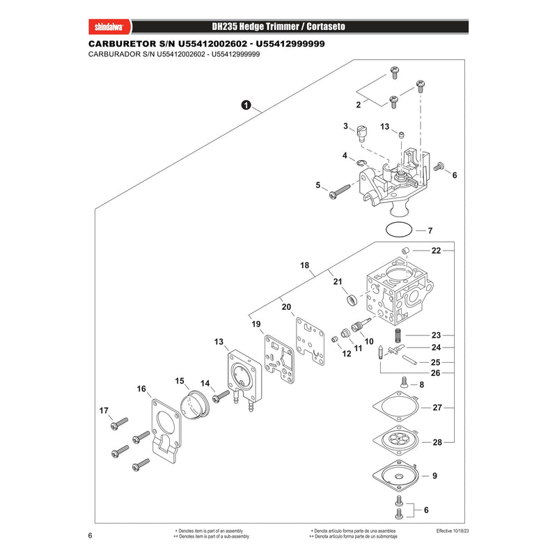CARBURETOR S/N U55412002602 - U55412999999