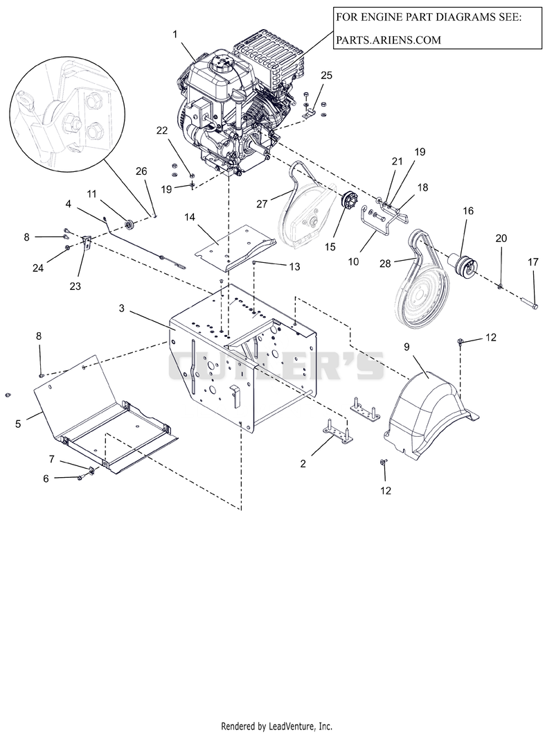 Engine, Frame and Belt Drive - AX 254