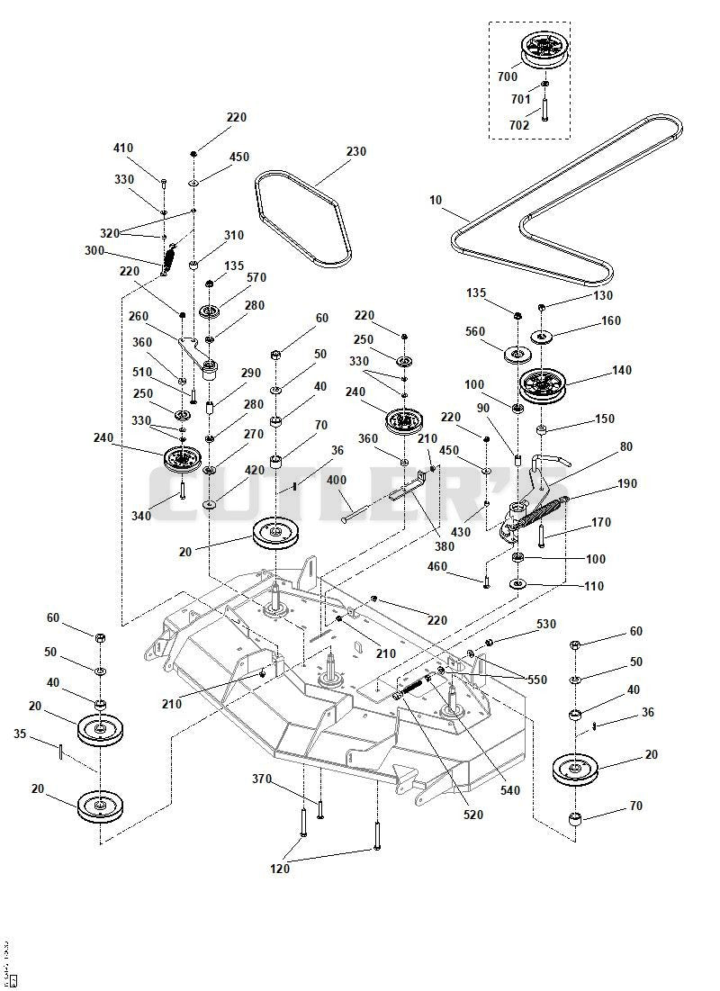 52" Mower Deck - Pulleys, Belts & Idler Arms