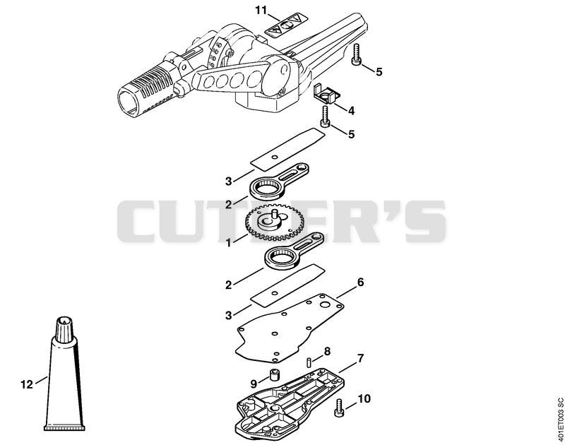 Blade drive gear, adjustable thru 135°