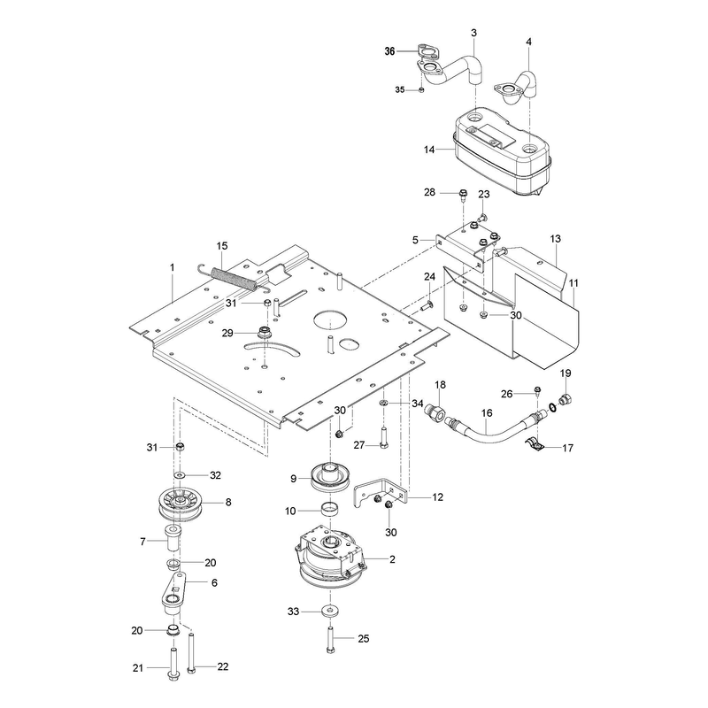 ENGINE MOUNTING, GUARDS AND MUFFLER