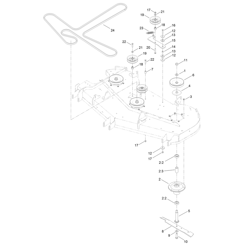 60 Inch Deck, Belt and Blade Assembly