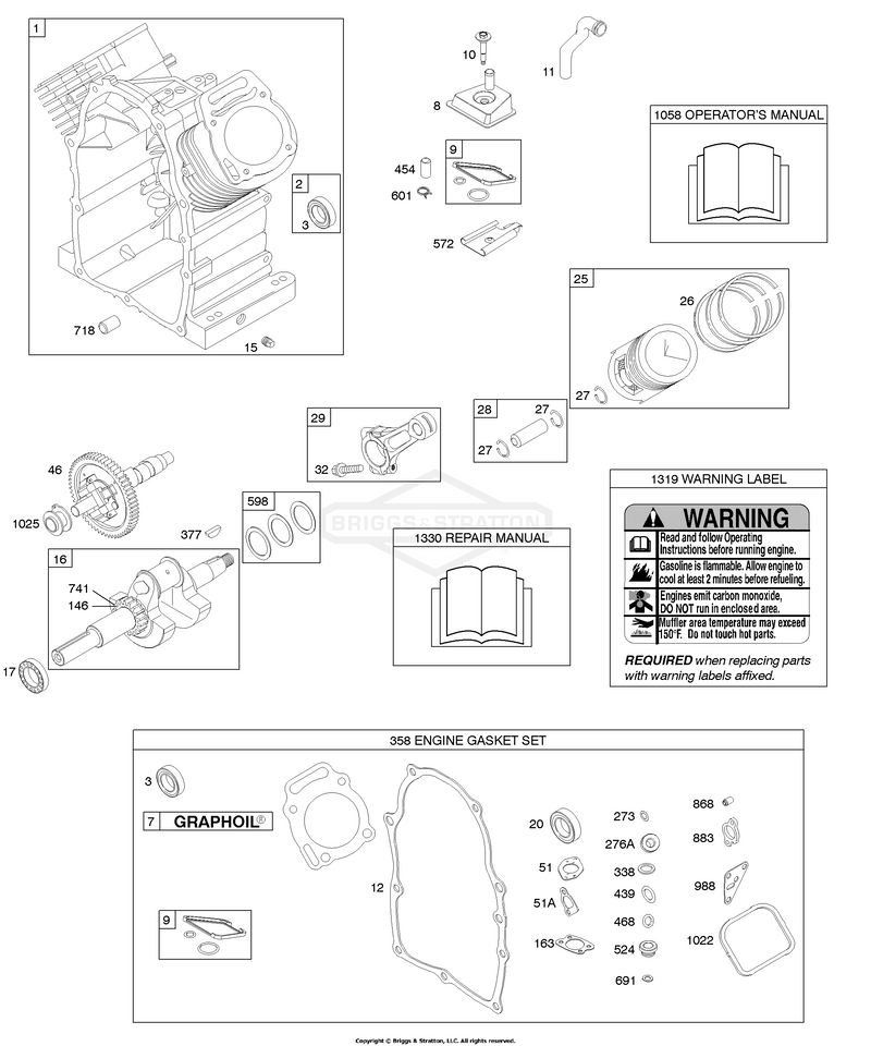 Camshaft, Crankshaft, Cylinder, Engine Gasket Set, Piston/Rings/Connecting Rod