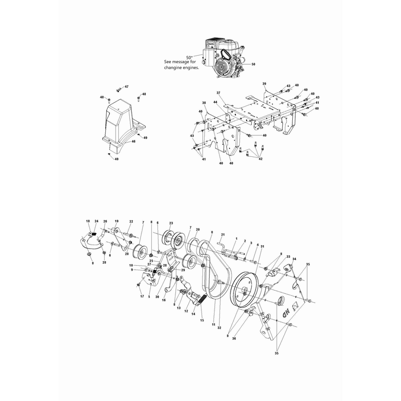 CHASSIS, ENGINE AND PULLEYS