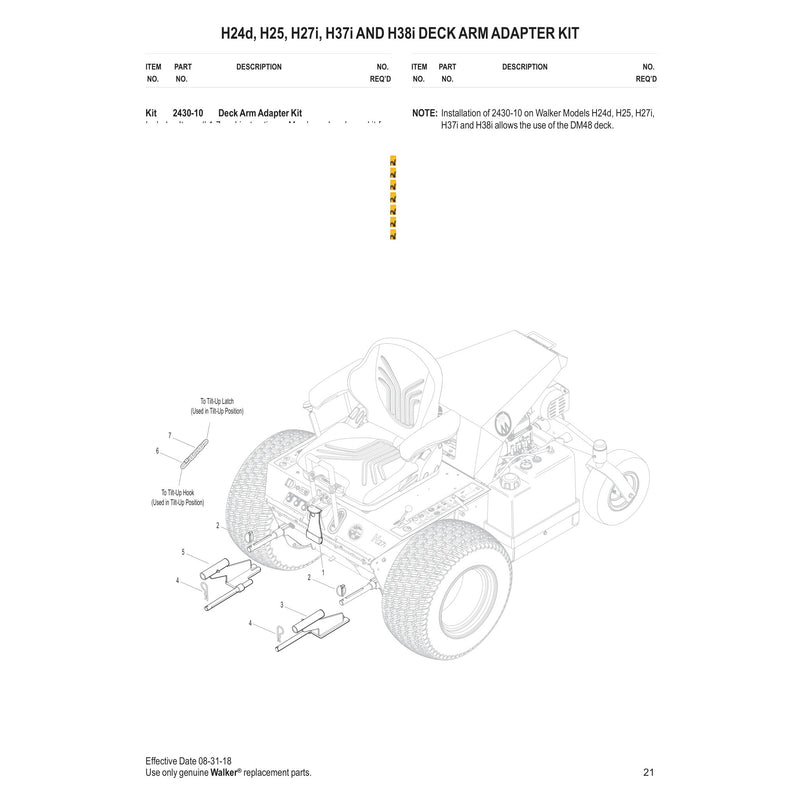 H24d, H25, H27i, H37i AND H38i DECK ARM ADAPTER KIT