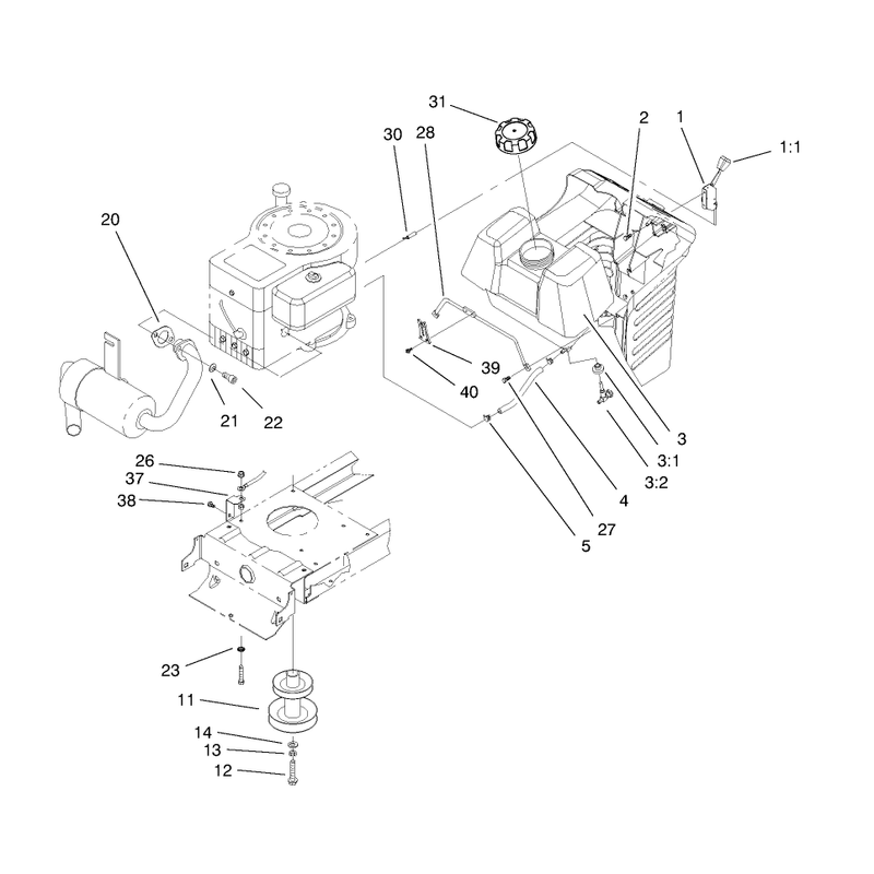 Gas Tank and Engine Pulley Assembly