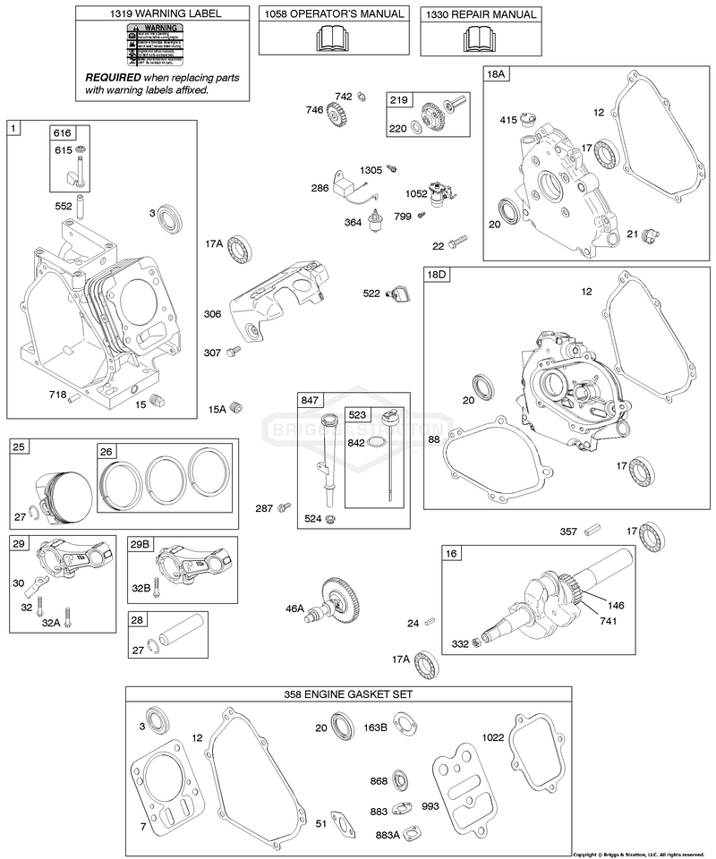 Camshaft, Crankcase Cover, Crankshaft, Cylinder, Lubrication, Piston Group