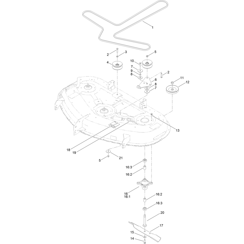 50 Inch Deck, Belt and Blade Assembly
