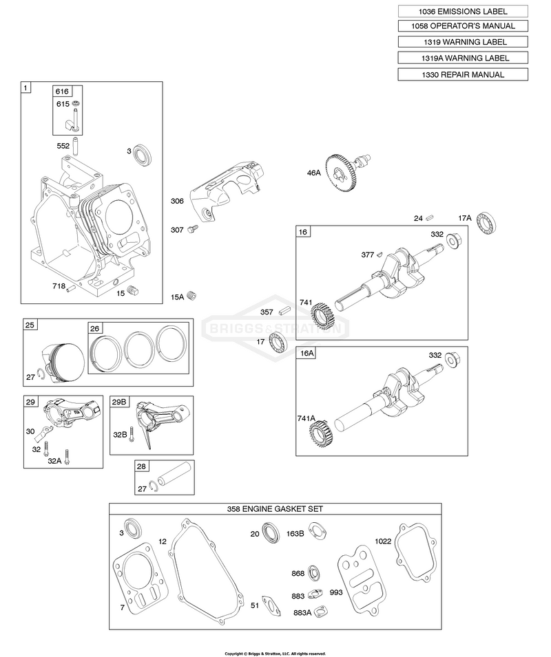Camshaft, Crankshaft, Cylinder, Piston Group