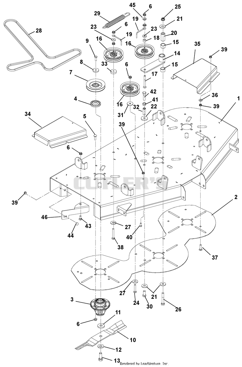 Mower Deck, Belt, Idlers And Blades