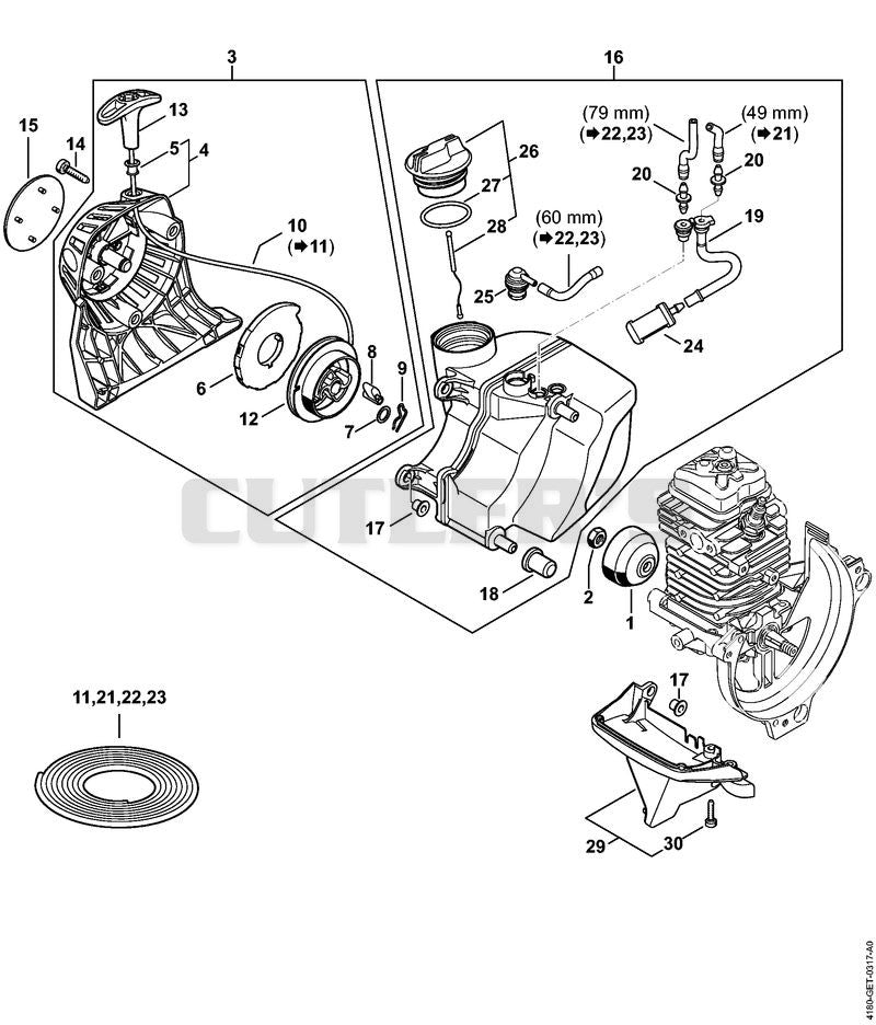 Rewind starter, Fuel tank