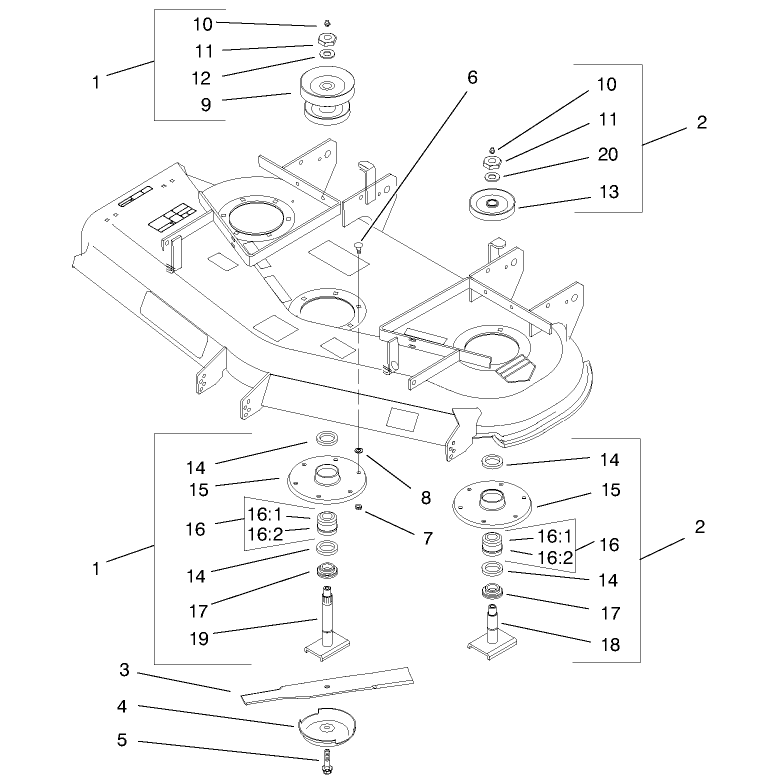 Spindles Blades and Deflector Assembly