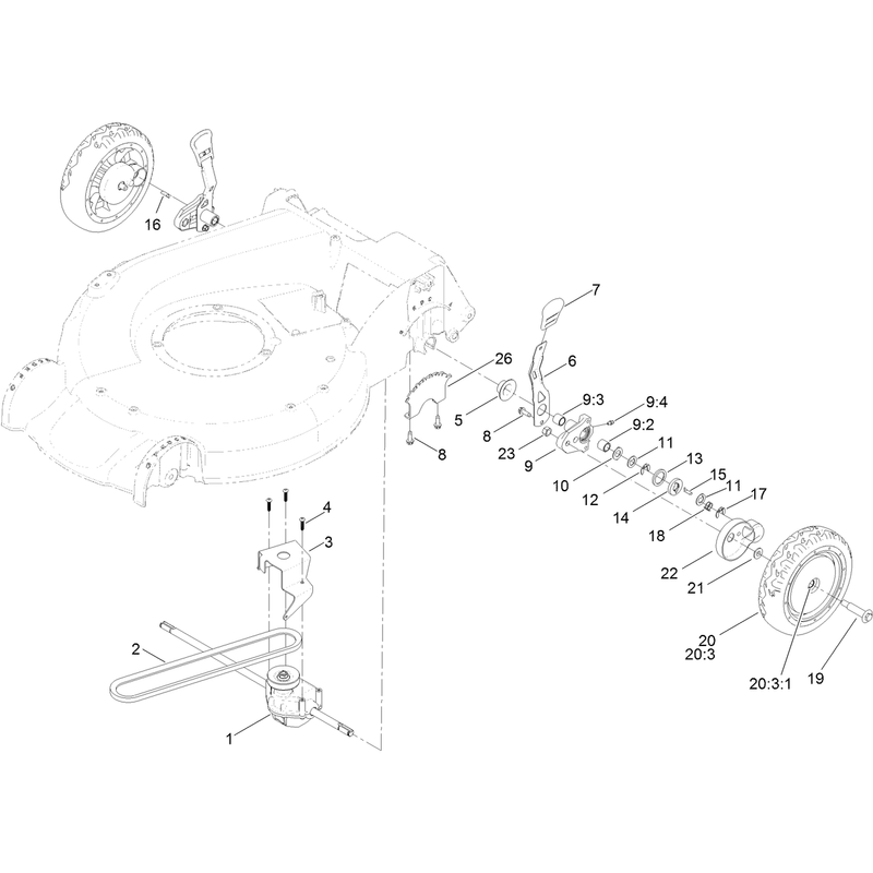 Rear Wheel and Height of Cut Assembly