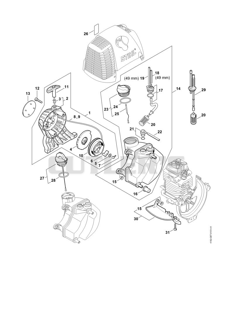 Rewind starter, Fuel tank
