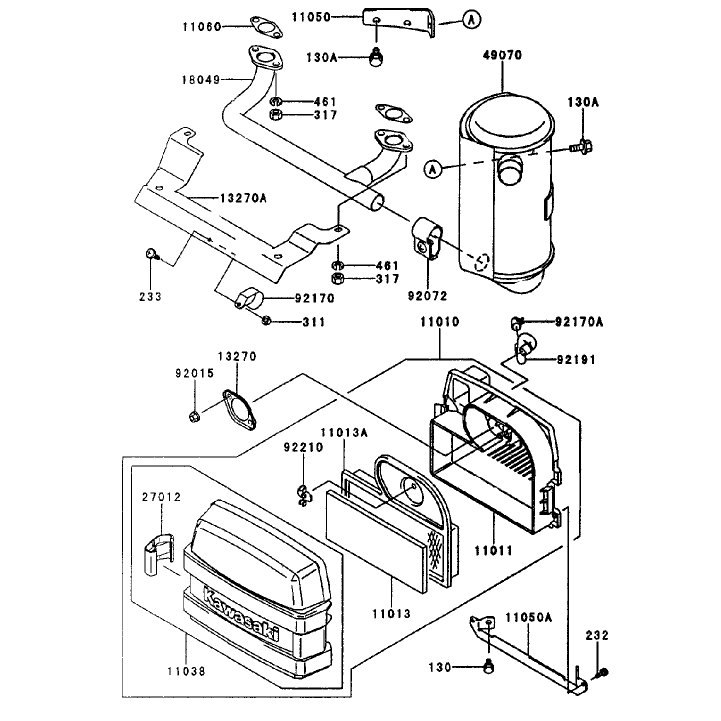 Air Filtermuffler Assembly Kawasaki Fh500v-As25