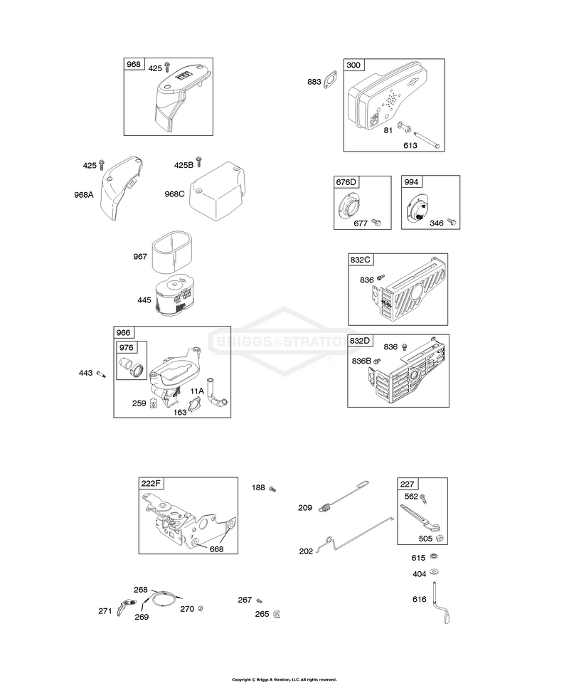 Air Cleaner, Controls, Exhaust System, Governor Spring