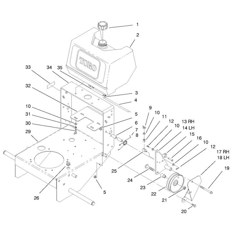 Fuel Tank and Idler Bracket Assembly