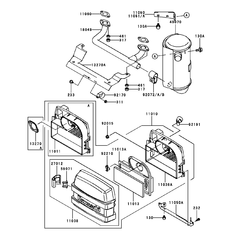 Air FilterMuffler Assembly Kawasaki FH451V-BS04