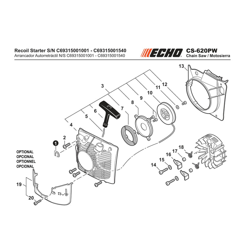 Recoil Starter S/N C69315001001 - C69315001540