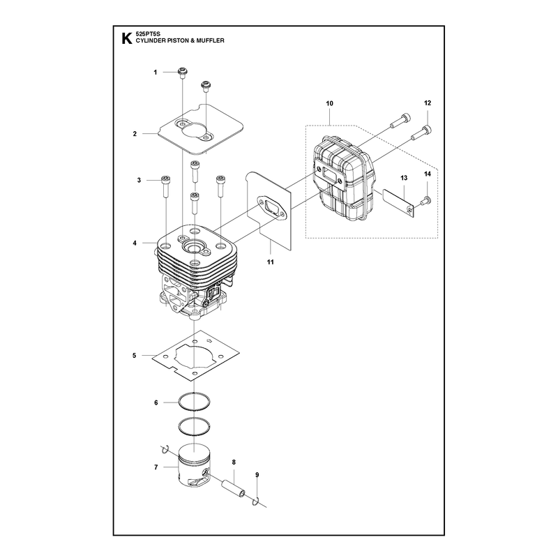 CYLINDER, PISTON AND MUFFLER