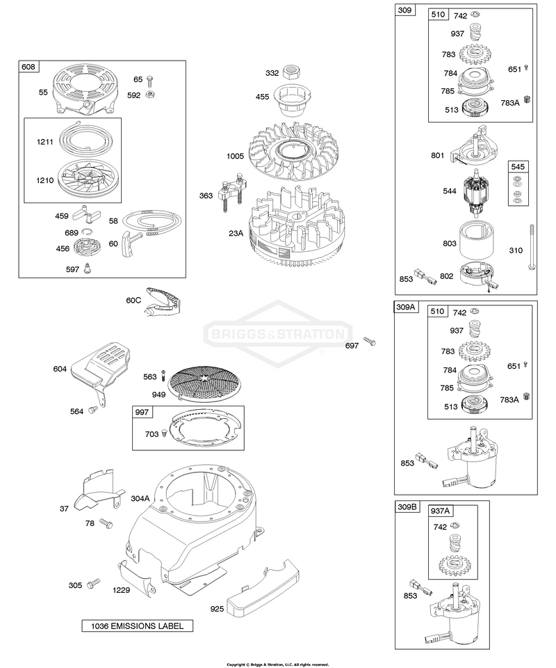 Blower Housing/Shrouds, Electric Starter, Flywheel, Rewind Starter