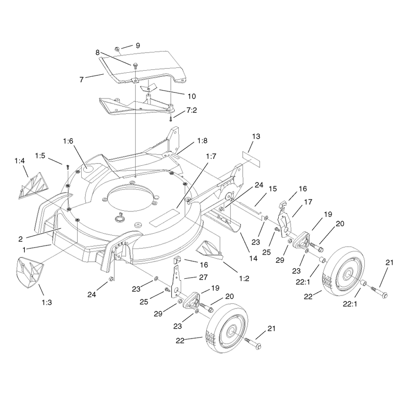 Housing Handle Bracket and Wheel Assembly