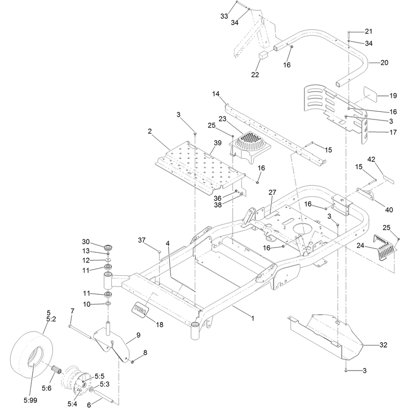 Frame, Front Axle and Caster Wheel Assembly