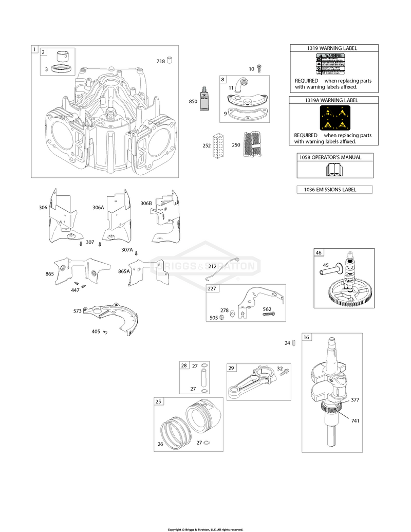 Cylinder, Crankshaft, Camshaft, Air Guides, Piston, Rings, Connecting Rod