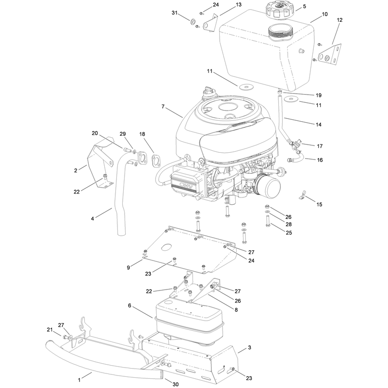 Engine Muffler and Fuel Tank Assembly